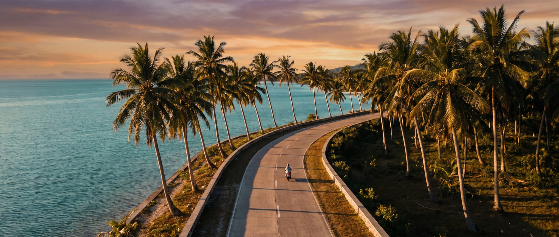 A rider on the Siquijor coast road at sunset
